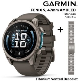 GARMIN Fenix 9 47mm AMOLED, Titanium Pebble gray + Vented Titanium Bracelet spordikell