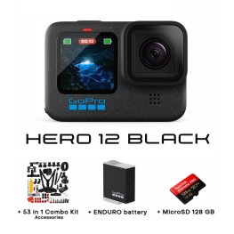 GOPRO HERO12 Black + GoPro Enduro Battery + MicroSD 128 GB + 53 in 1 Combo Kit Accessories sportkaamerad
