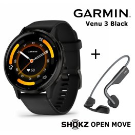GARMIN Venu 3, Black + Shokz Open Move Grey спортивные часы