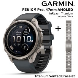 GARMIN Fenix 9 Pro 47mm AMOLED inReach, Titanium Graphite/Black + Vented Titanium Bracelet spordikell